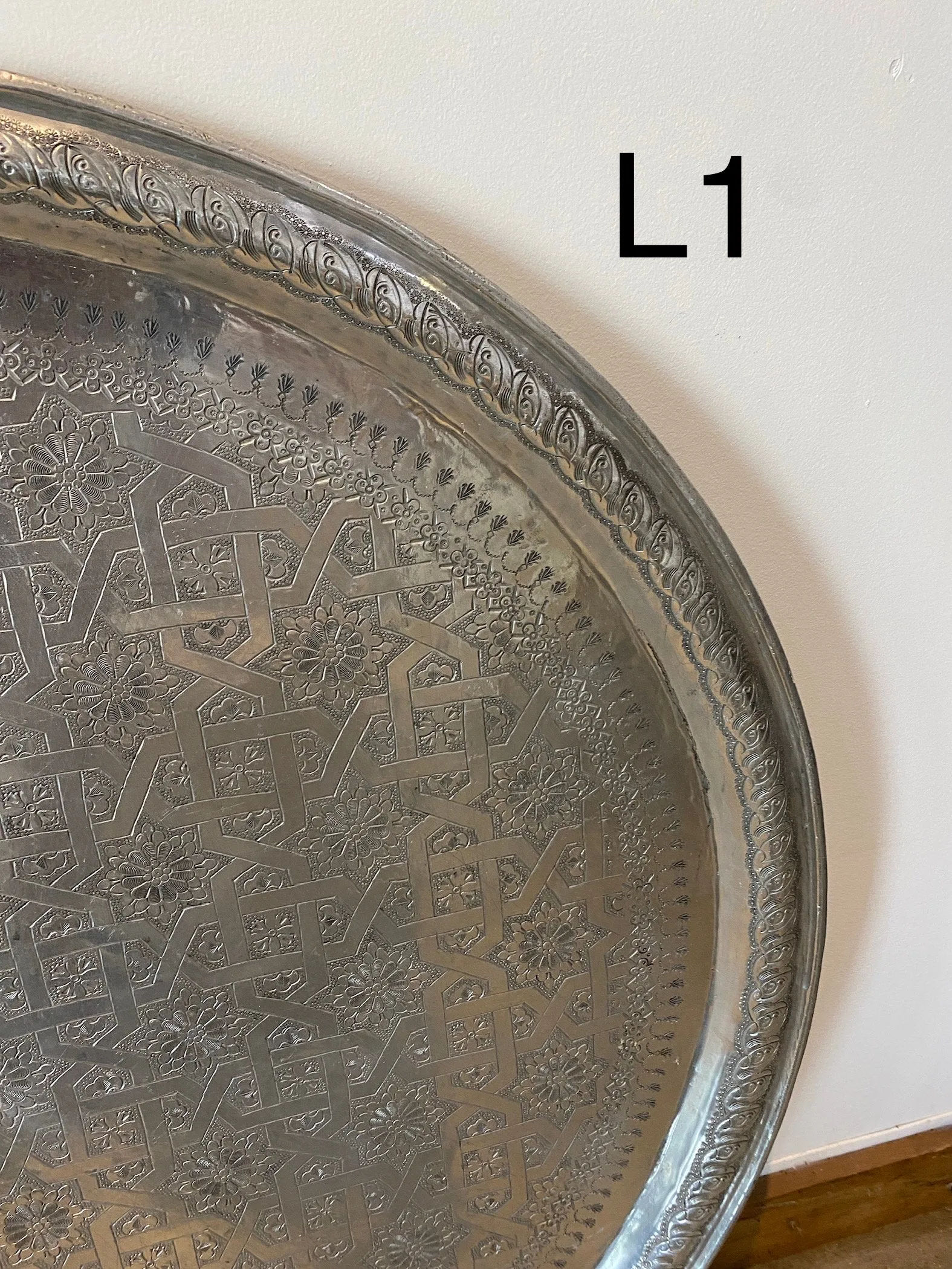 Vintage  about 1970 Extra Large moroccan tray table aluminum 38"