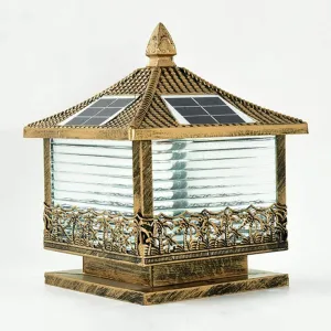 Vintage American style smart light control Plus remote control solar column head lamp Villa Wall Light Outdoor Termroproping Patio Door Column Home Pillar