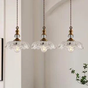 Vintage Glass Pendant Light Fixture 3-Pack Brass Modern Adjustable Chandelier Farmhouse Hanging Ceiling Light for Hallway Porch Kitchen Bedroom Coffee Shop Dining Room