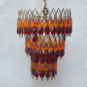 Vintage Mod Orange Red Hanging Chandelier, 1960s Swag Lamp, Two Available