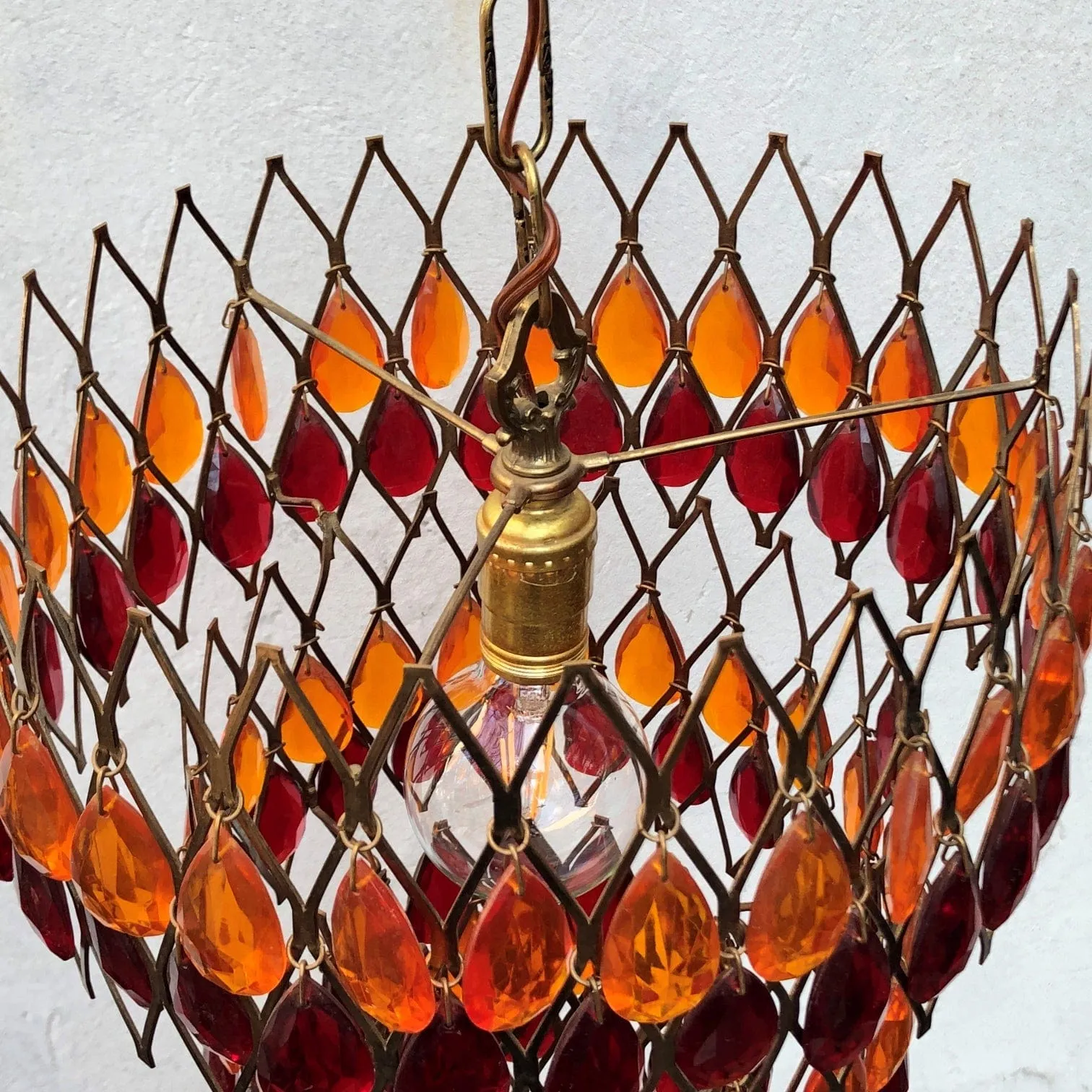Vintage Mod Orange Red Hanging Chandelier, 1960s Swag Lamp, Two Available