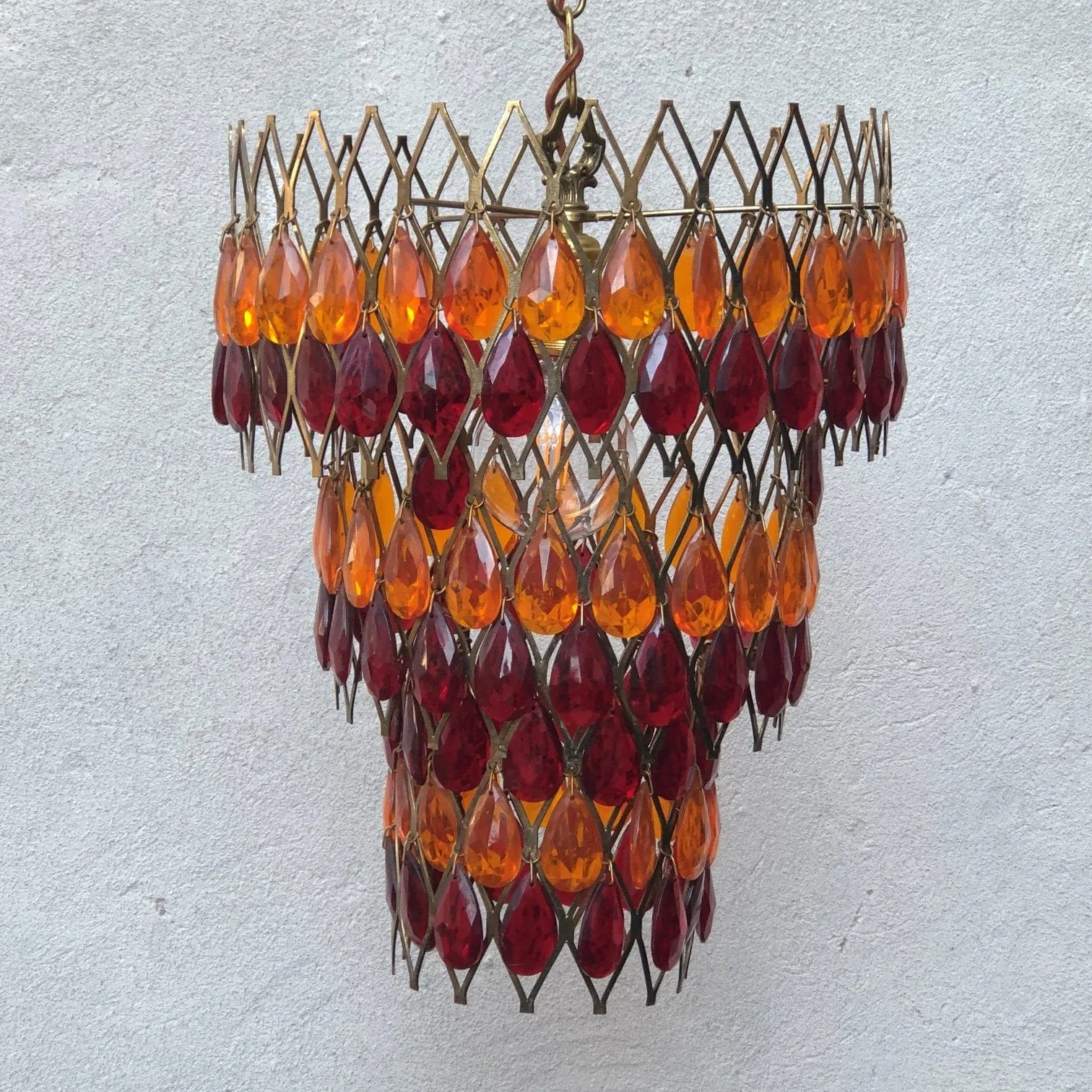 Vintage Mod Orange Red Hanging Chandelier, 1960s Swag Lamp, Two Available