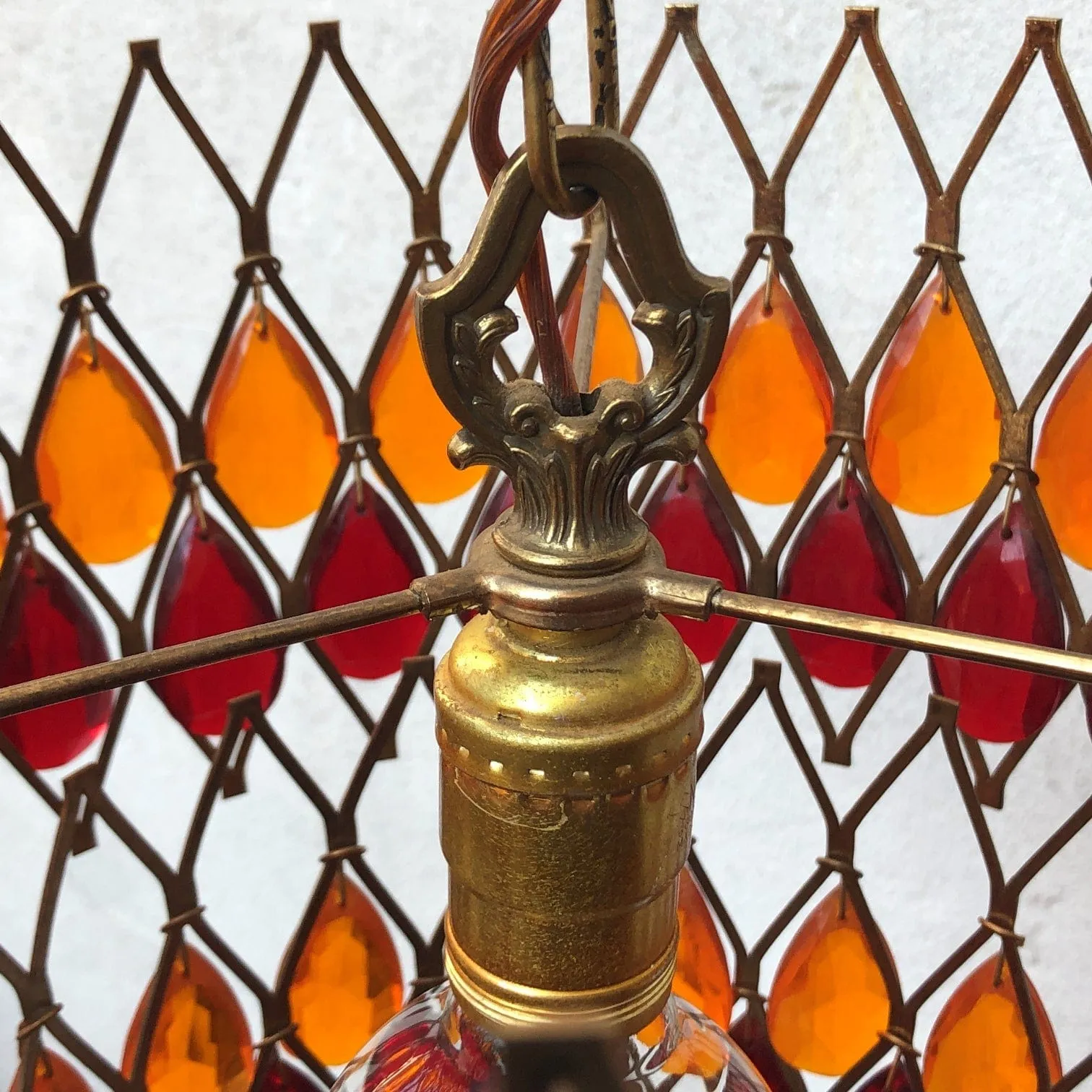 Vintage Mod Orange Red Hanging Chandelier, 1960s Swag Lamp, Two Available