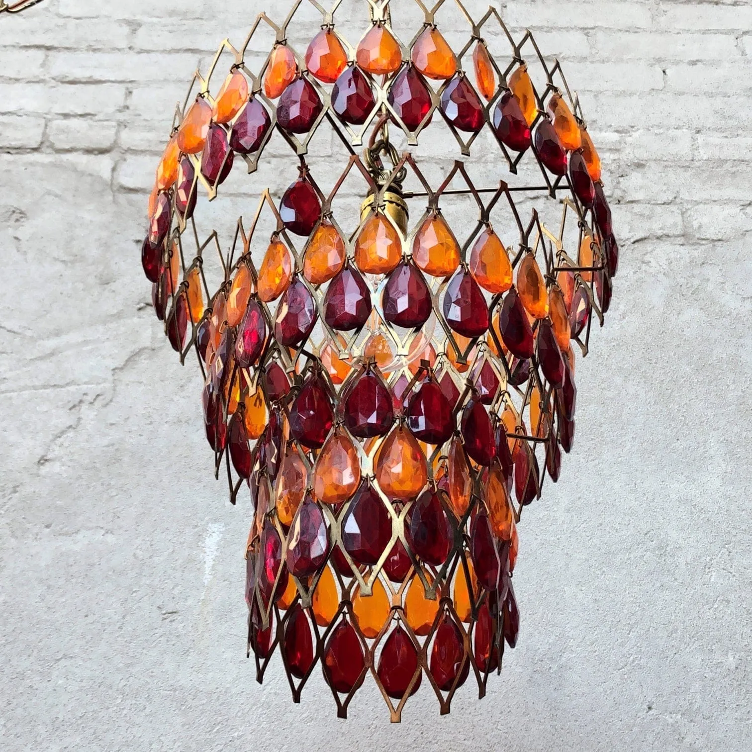 Vintage Mod Orange Red Hanging Chandelier, 1960s Swag Lamp, Two Available