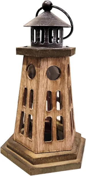 Vintage Wooden Decorative Lantern Lighthouse Candle Holder Rustic Farmhouse Wedding Centerpiece Lantern for Table Mantle Wall Hanging Display Party Home Decor Indoor Outdoor X'Mas (Log)