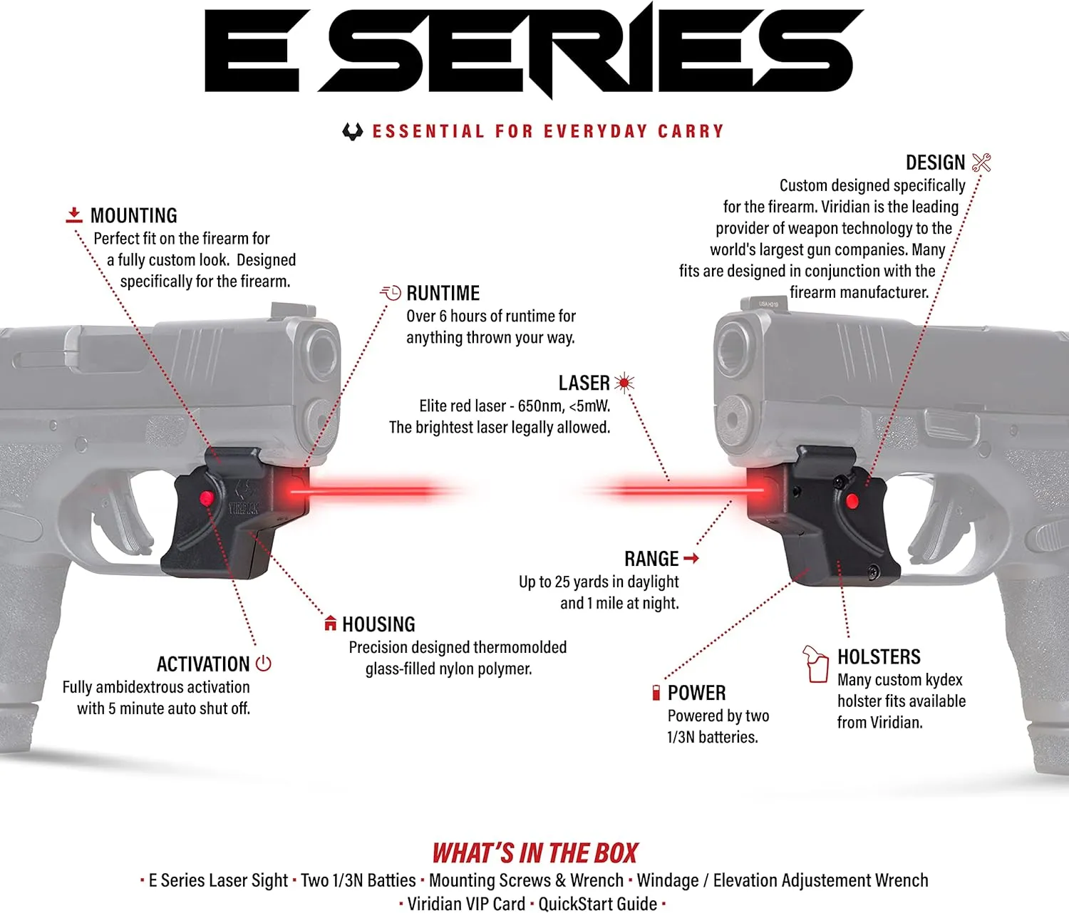 Viridian E Series Class 3R Red Laser Sight, <5mW Output
