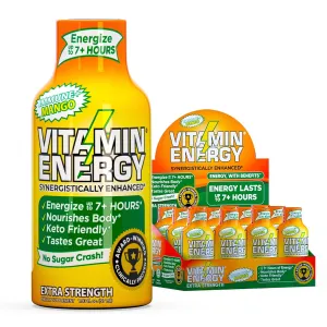 Vitamin Energy Immune  Extra Strength Daily Energy Shot – Mango – 260mg Natural Caffeine, B-Vitamins, Green Tea, Citicoline – Immune & Focus Support – Zero Sugar, Vegan – 1.93 fl oz, 12-Pack