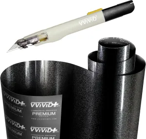 VViViD Ultra Gloss Heavy Metal Black (1ft x 5ft) Automotive Vinyl   Premium Retractable Knife Bundle - M0