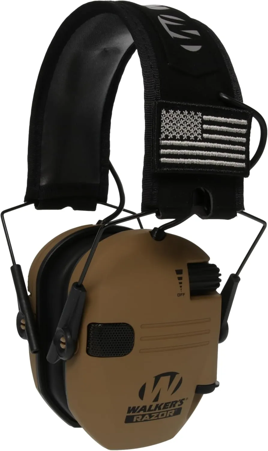 Walker's Razor Slim Ultra Low Profile Compact Design Adjustable Range Shooting Hunting Hearing Protection Electronic Earmuffs, Battle Brown - Patriot Series