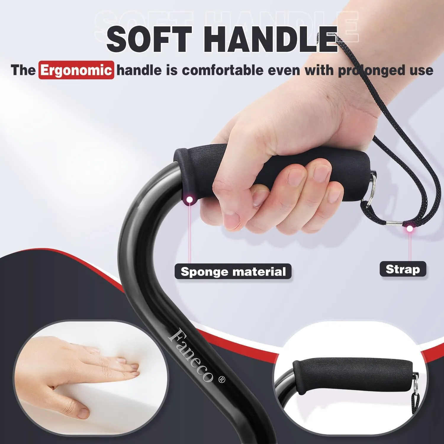 Walking Cane Folding Walking Stick for Seniors with Soft Handle, Lightweight Adjustable Walking Stick for Men & Women