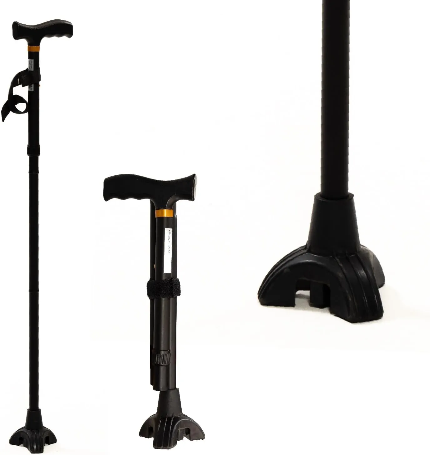 Walking Cane for Women and Men- Foldable, Adjustable, Collapsible, Lightweight Cane for Seniors, Walking Stick with Sturdy Platform, Triple-Tip Cane for Travel and Balance on All Terrain.