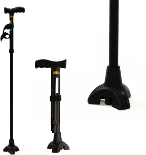 Walking Cane for Women and Men- Foldable, Adjustable, Collapsible, Lightweight Cane for Seniors, Walking Stick with Sturdy Platform, Triple-Tip Cane for Travel and Balance on All Terrain.
