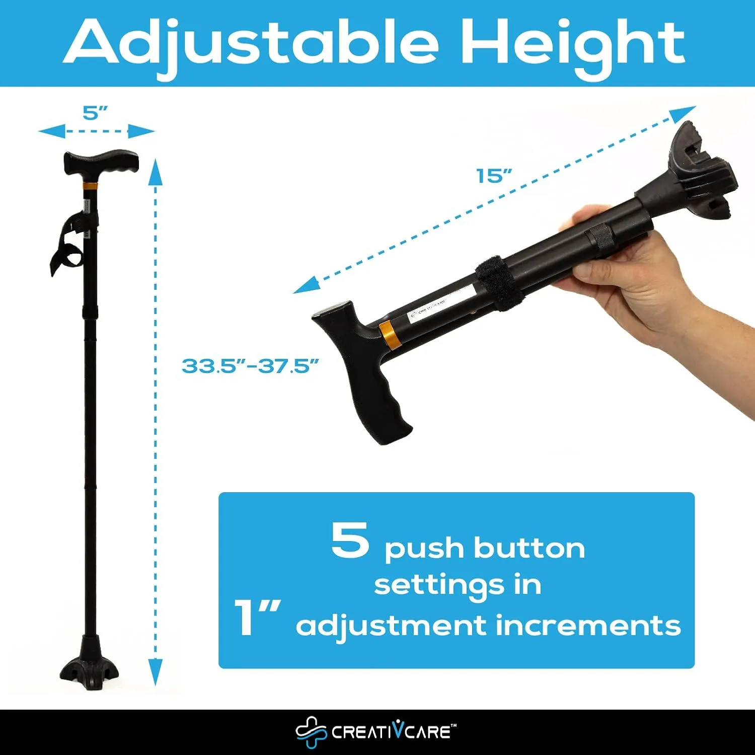 Walking Cane for Women and Men- Foldable, Adjustable, Collapsible, Lightweight Cane for Seniors, Walking Stick with Sturdy Platform, Triple-Tip Cane for Travel and Balance on All Terrain.