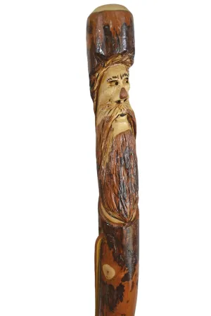 Walking Stick with Hand Carved Mountain Man Face - Height up to 60" - Made in the USA