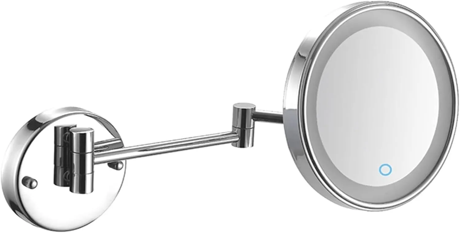 Wall Mounted Makeup Mirror Chrome LED Wall Mounted Vanity Mirror, Rotable Extendable Shaving Mirro(USB,7X)
