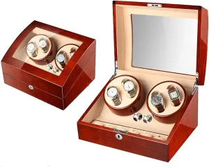 Watch Winder for Watches Automatic Watch Winder Box Luxury Wooden for 4 Wrist Watches   6 Storage Case, 5 Rotation Modes, Piano Paint, LED Atmosphere lamp (I)