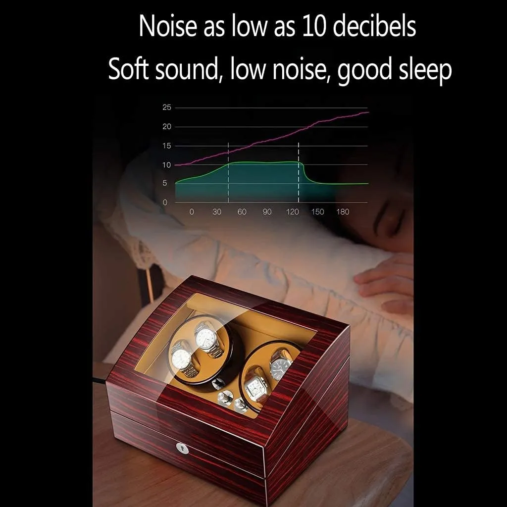 Watch Winder for Watches Automatic Watch Winder Box Luxury Wooden for 4 Wrist Watches   6 Storage Case, 5 Rotation Modes, Piano Paint, LED Atmosphere lamp