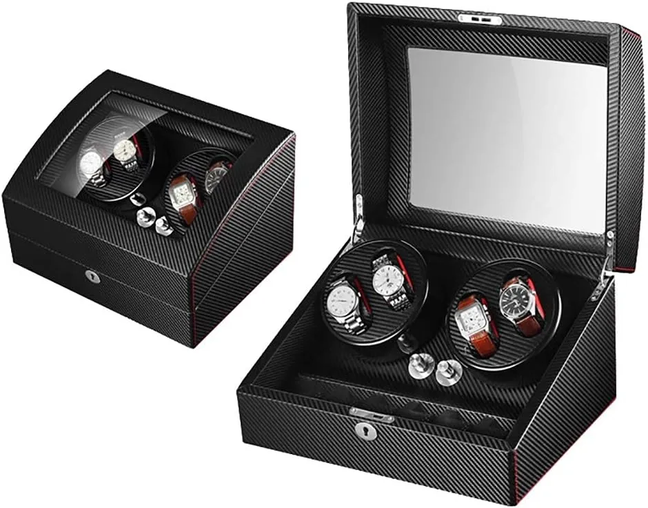 Watch Winder for Watches Automatic Watch Winder Box Luxury Wooden for 4 Wrist Watches   6 Storage Case, 5 Rotation Modes, Piano Paint, LED Atmosphere lamp