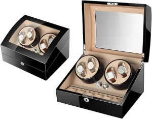 Watch Winder for Watches Automatic Watch Winder Box Luxury Wooden for 4 Wrist Watches   6 Storage Case, 5 Rotation Modes, Piano Paint, Quiet Motor, LED Atmosphere lamp, Gift