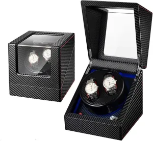 Watch Winder for Watches Double Automatic Watch Winder Box Wooden Luxury Storage Case for 2 Wrist Watches, Quiet Motor, 5 Rotation Modes, LED Atmosphere lamp, Gift