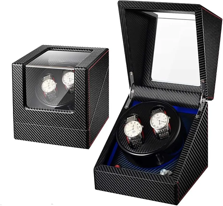 Watch Winder for Watches Double Automatic Watch Winder Box Wooden Luxury Storage Case for 2 Wrist Watches, Quiet Motor, 5 Rotation Modes, LED Atmosphere lamp, Gift