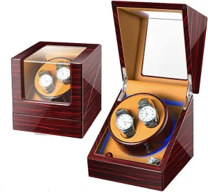 Watch Winder for Watches Double Automatic Watch Winder Box Wooden Luxury Storage Case for 2 Wrist Watches, Quiet Motor, 5 Rotation Modes, LED Atmosphere lamp, Gift