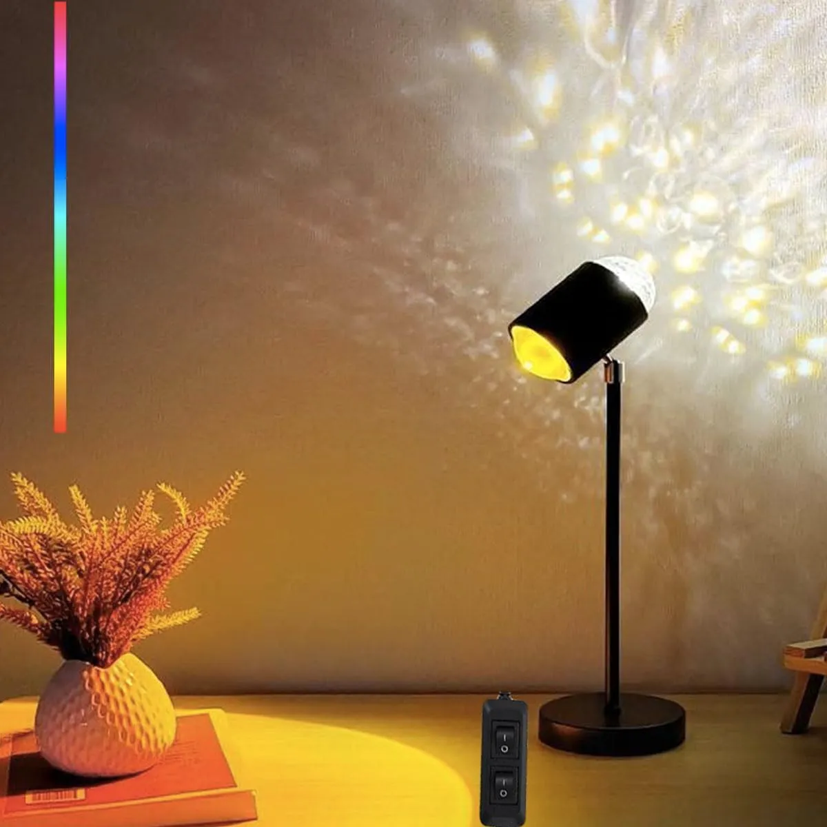 Water Ripple Lamp Sunset Lamp 2-in-1 3D Projector Led Lights Sunset Ocean Light Project USB-Powered 16 Colors Night Light 360° Rotation Button Control for Bedroom Photography Festive Atmospher