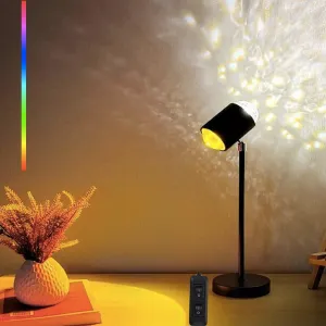 Water Ripple Lamp Sunset Lamp 2-in-1 3D Projector Led Lights Sunset Ocean Light Project USB-Powered 16 Colors Night Light 360° Rotation Button Control for Bedroom Photography Festive Atmospher
