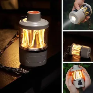 Waterproof Camping Tent Lights Hanging Tri-color Temperature Regulation LED Tungsten Core Camping Light Portable Lanterns Rechargeable Outdoor Camping Fishing Emergency Flashlight Lamp with Rope