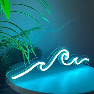 Wave Neon Sign for Wall, Remote Dimmer Ice Blue Wave Led Neon Light Sign, USB 15 inches Powered Wave Night Lamp for Home, Sea Beach Party Surf Ocean Kid’s Bedroom Birthday Gift Home Dorm Game Room