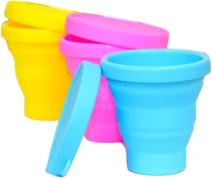 Wealers Silicon Outdoor Camping Compact Collapsible Cup, Assorted Colors (Pack of 3) (Assorted Colors, 170ml)