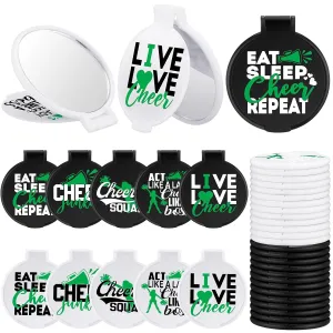 Wenqik 50 Pcs Cheerleader Mirror Gifts Cheerleading Compact Mirror Bulk Folding Pocket Portable Makeup Mirrors Cheer Party Favors for Team Friendship Gift(Green Cheer)