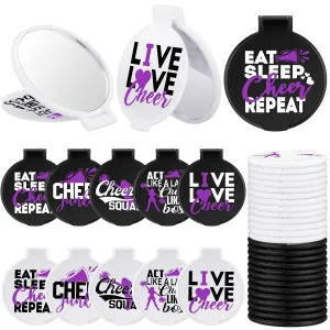 Wenqik 50 Pcs Cheerleader Mirror Gifts Cheerleading Compact Mirror Bulk Folding Pocket Portable Makeup Mirrors Cheer Party Favors for Team Friendship Gift(Purple Cheer)