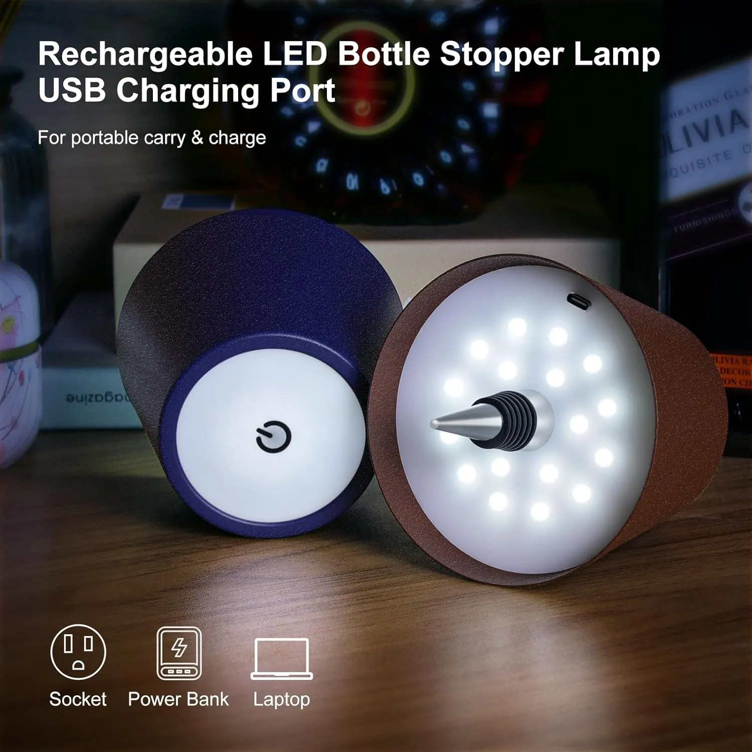 Wireless Bottle Lamp, 2025 New 3 Color Rechargeable Wine Bottle Lights for Bars Restaurants (Bronze, 1PC)