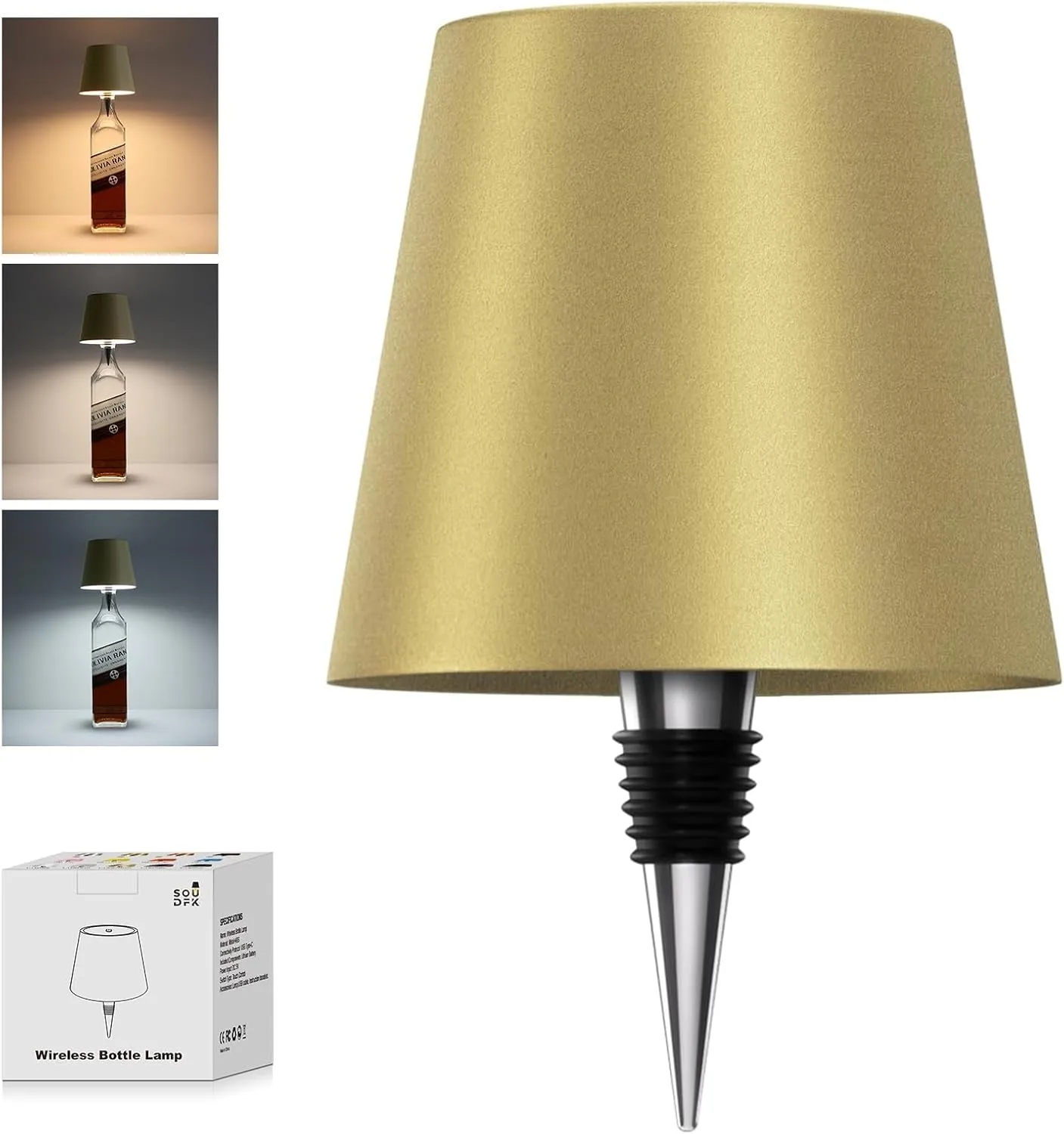 Wireless Bottle Lamp, 2025 New 3 Color Rechargeable Wine Bottle Lights for Bars Restaurants (Placer Gold, 1PC)