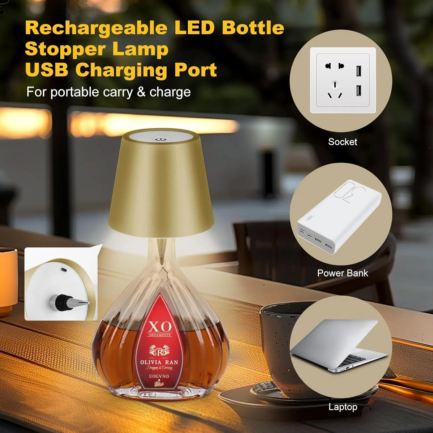 Wireless Bottle Lamp, 2025 New 3 Color Rechargeable Wine Bottle Lights for Bars Restaurants (Placer Gold, 1PC)