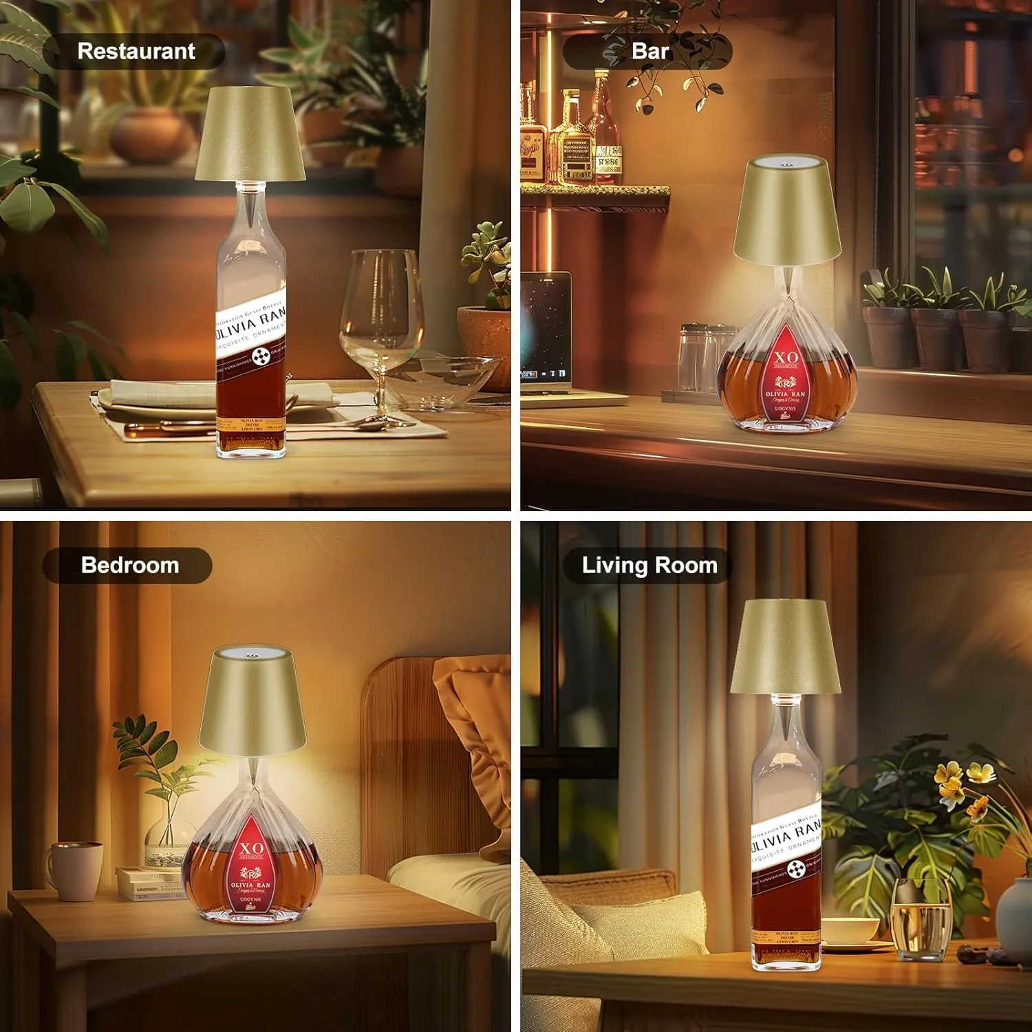 Wireless Bottle Lamp, 2025 New 3 Color Rechargeable Wine Bottle Lights for Bars Restaurants (Placer Gold, 1PC)