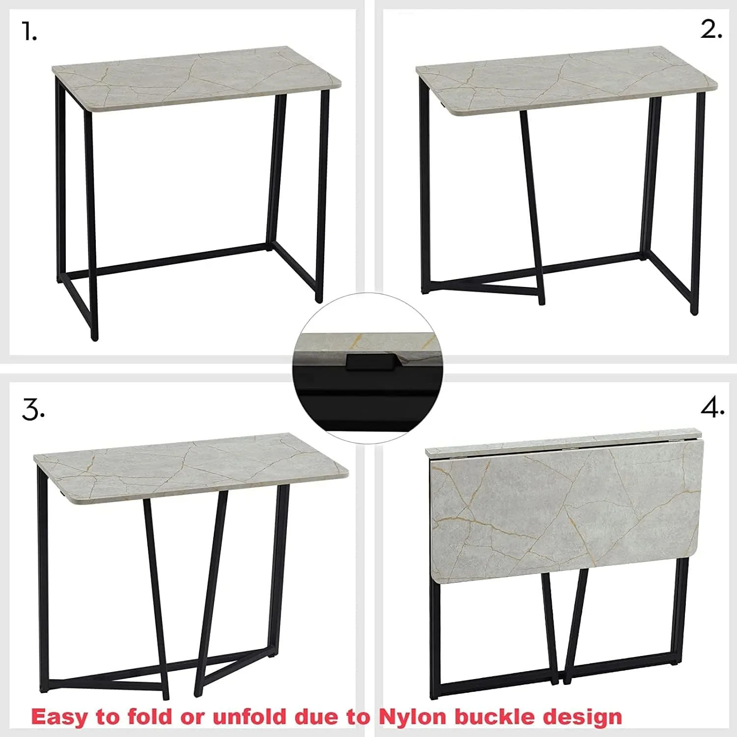 WOHOMO Folding Desk, Small Writing Desk 39.4", Space-Saving Foldable Laptop Table Writing Workstation for Home Office, Easy Assembly, Grey