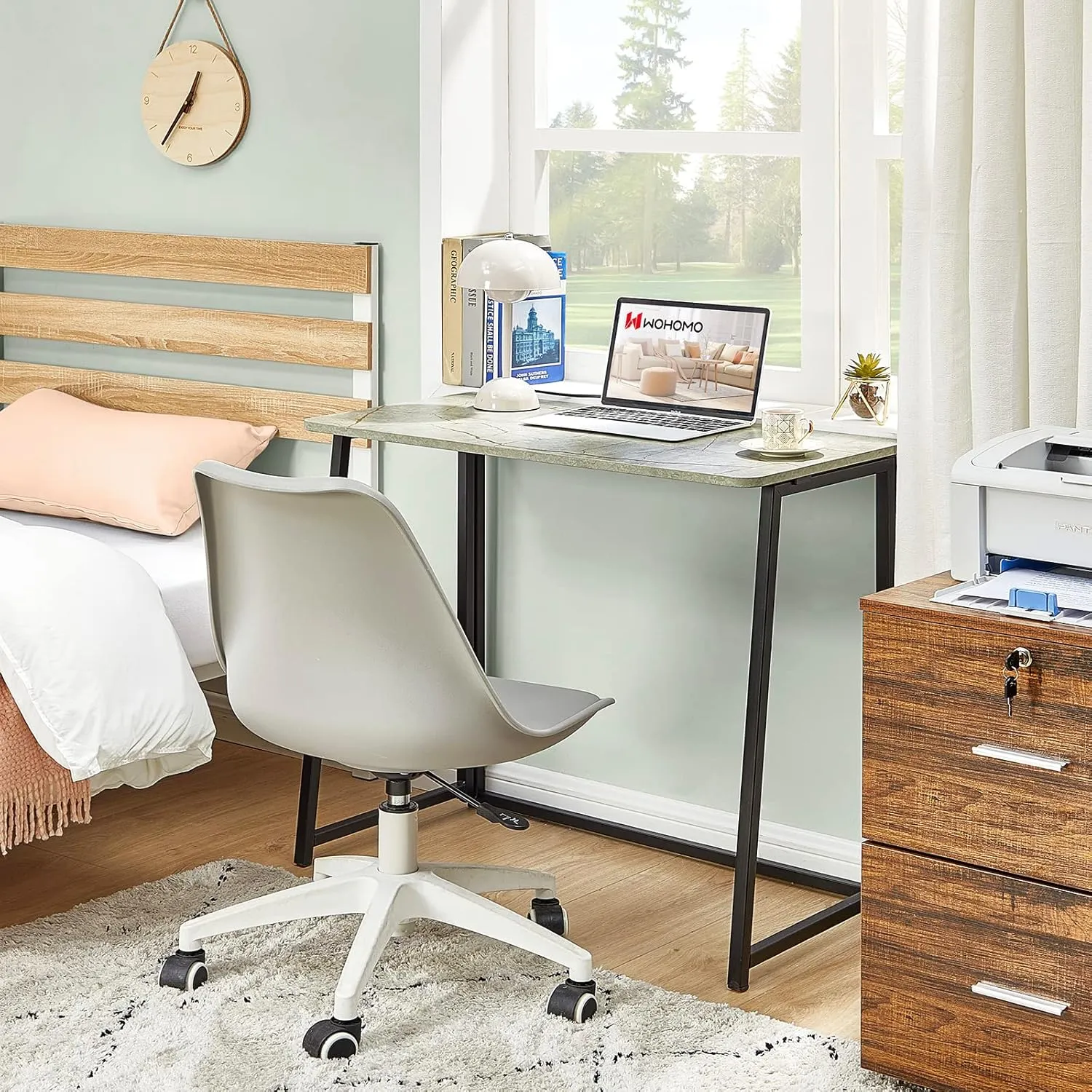 WOHOMO Folding Desk, Small Writing Desk 39.4", Space-Saving Foldable Laptop Table Writing Workstation for Home Office, Easy Assembly, Grey