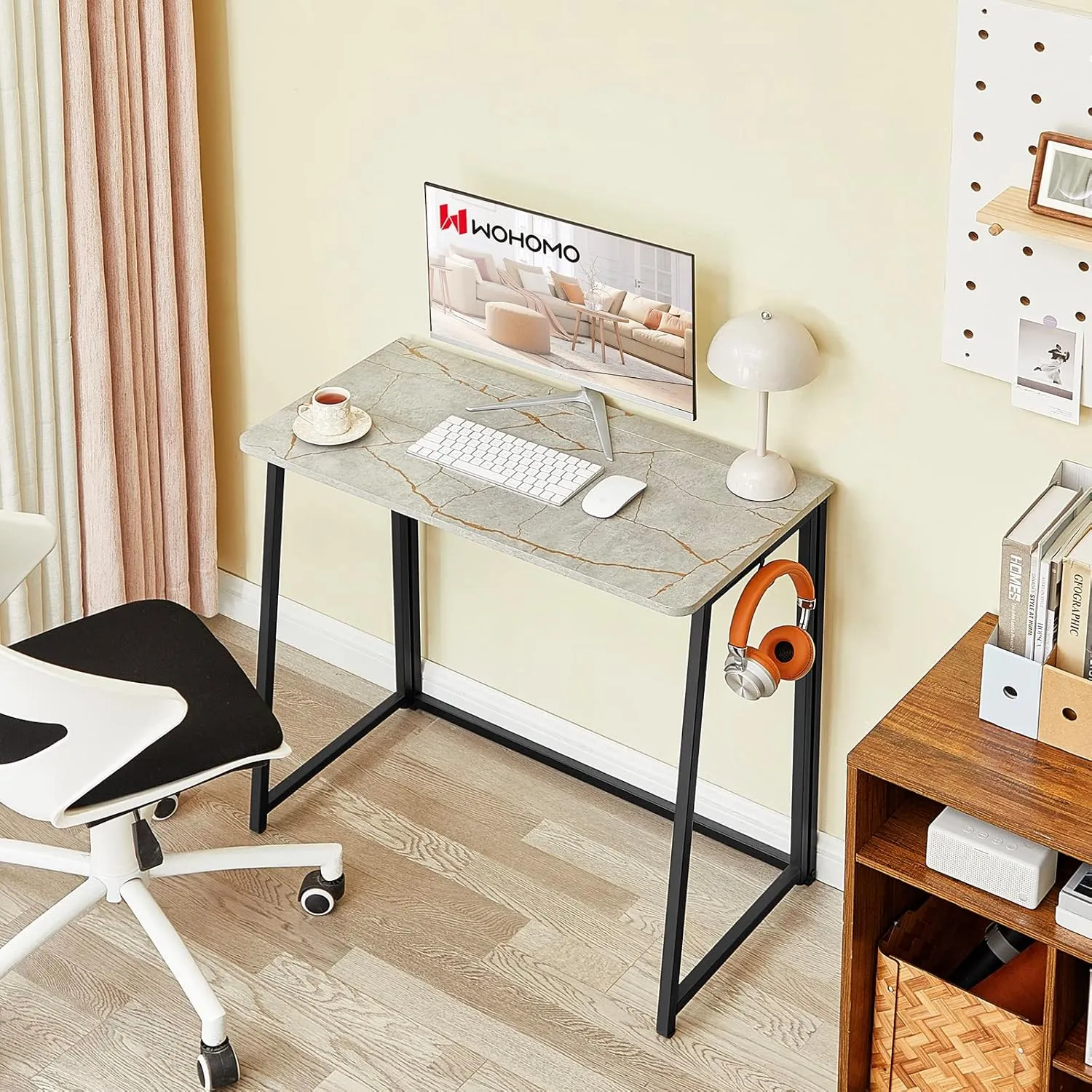 WOHOMO Folding Desk, Small Writing Desk 39.4", Space-Saving Foldable Laptop Table Writing Workstation for Home Office, Easy Assembly, Grey