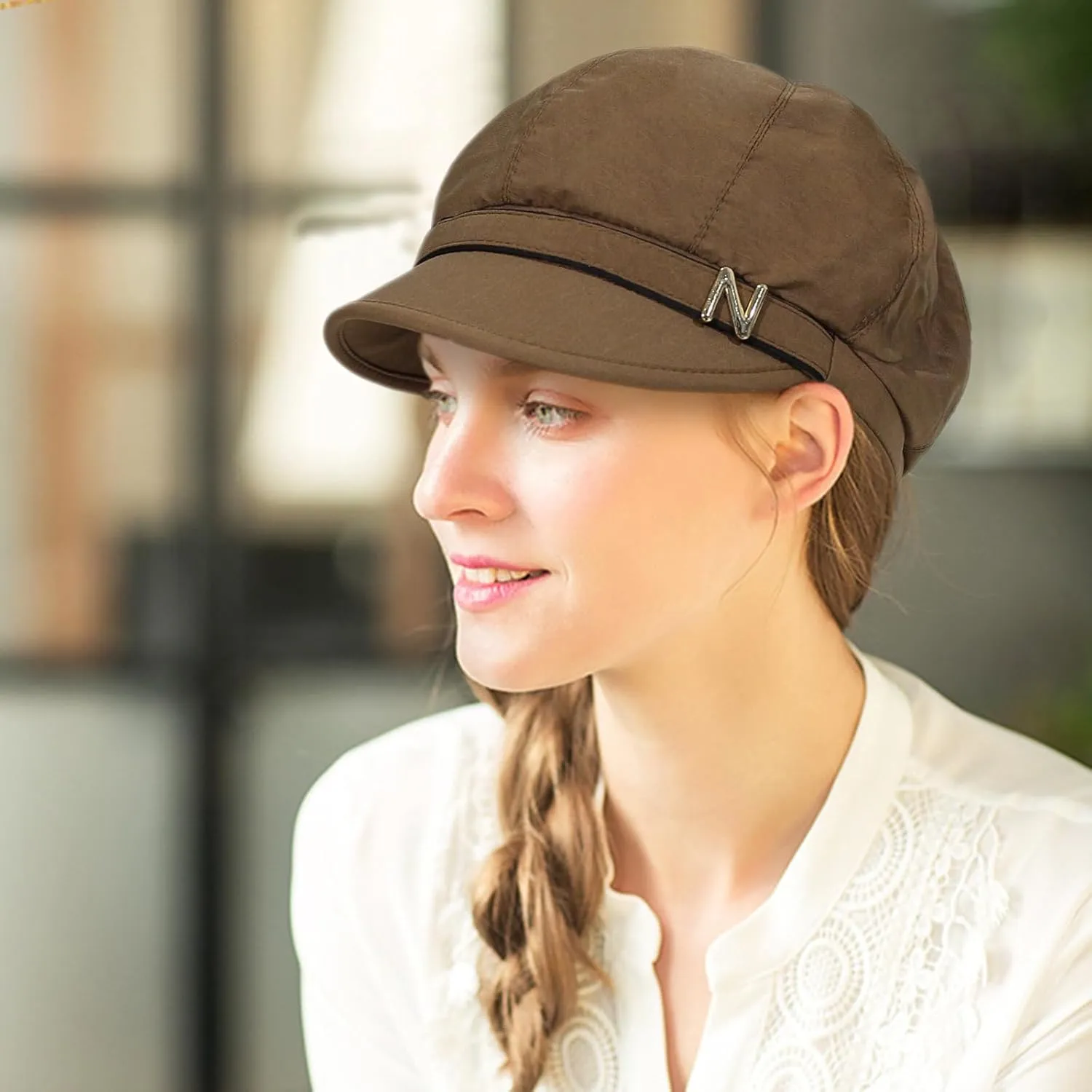 Women Retro Classic Visor Newsboy Cabbie Cap Beret Hats with Flower Buckle for Woman Ladies