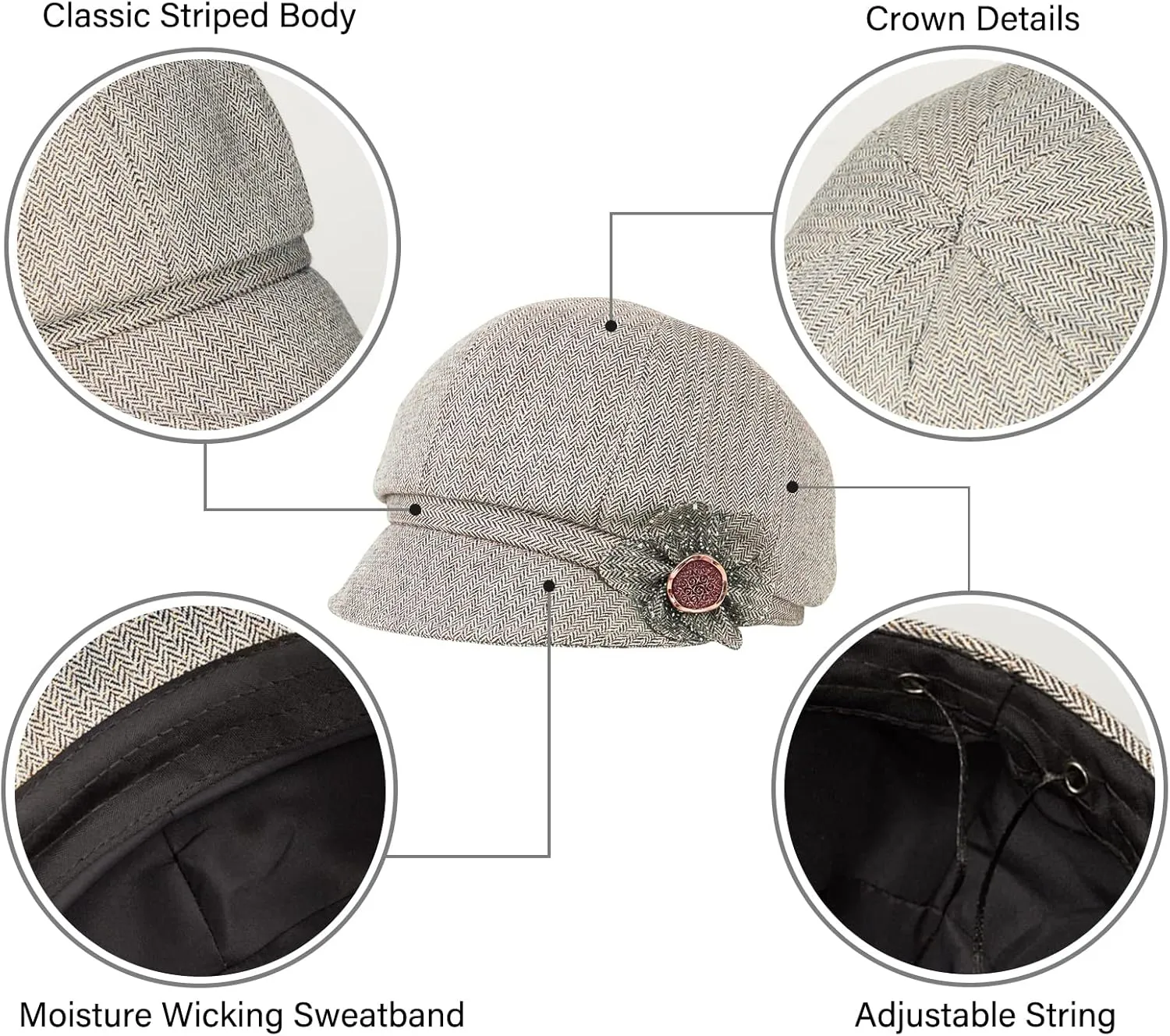 Women Retro Classic Visor Newsboy Cabbie Cap Beret Hats with Flower Buckle for Woman Ladies