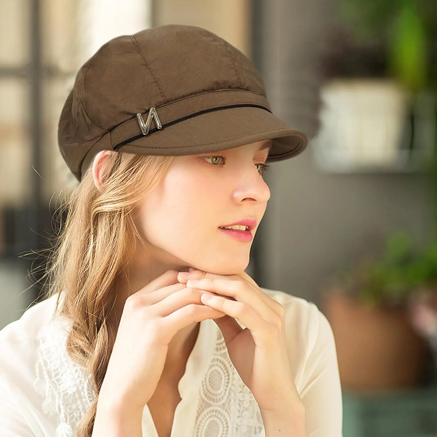 Women Retro Classic Visor Newsboy Cabbie Cap Beret Hats with Flower Buckle for Woman Ladies
