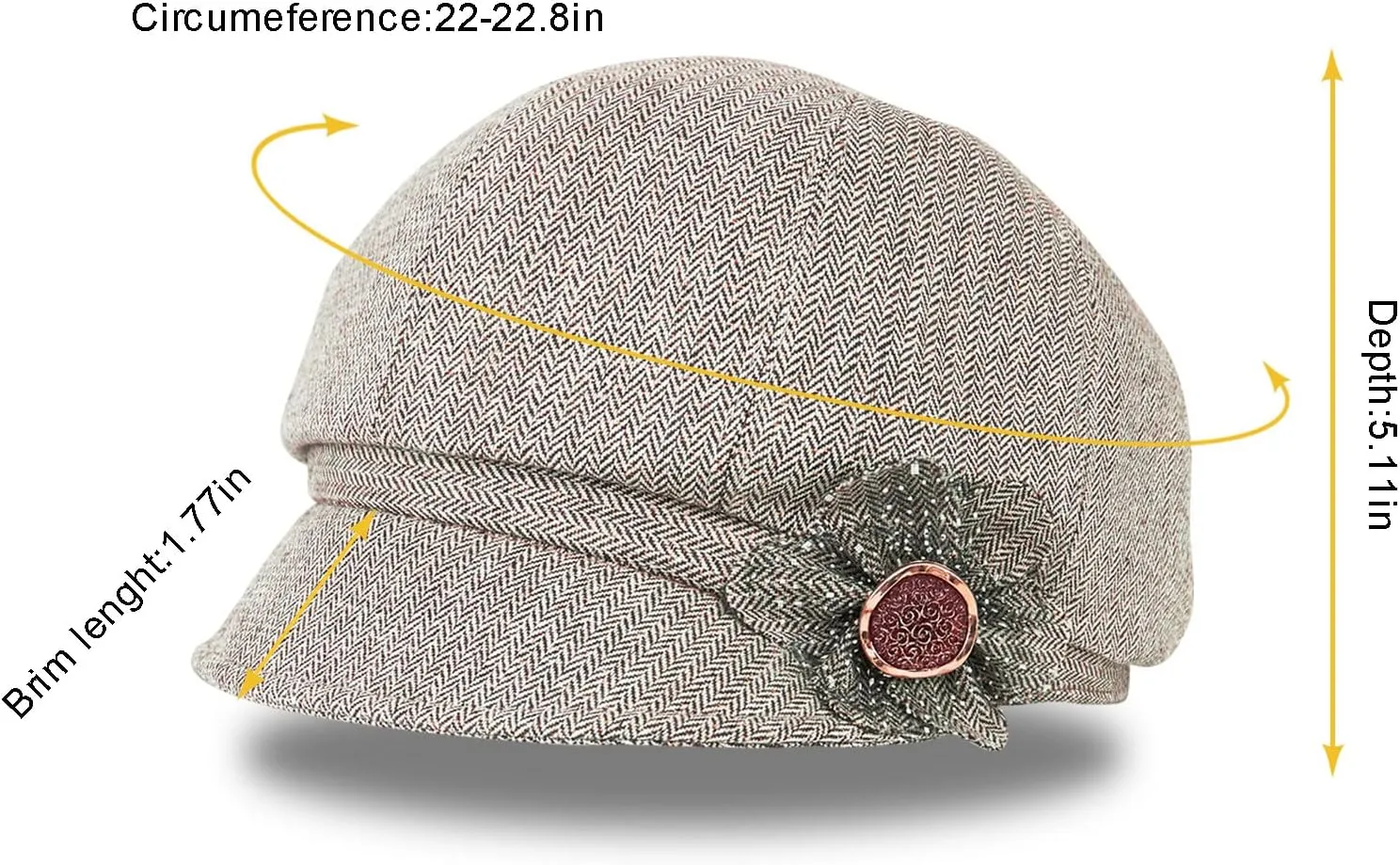 Women Retro Classic Visor Newsboy Cabbie Cap Beret Hats with Flower Buckle for Woman Ladies