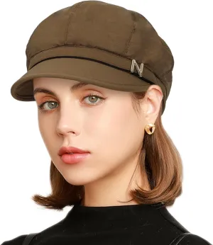 Women Retro Classic Visor Newsboy Cabbie Cap Beret Hats with Flower Buckle for Woman Ladies