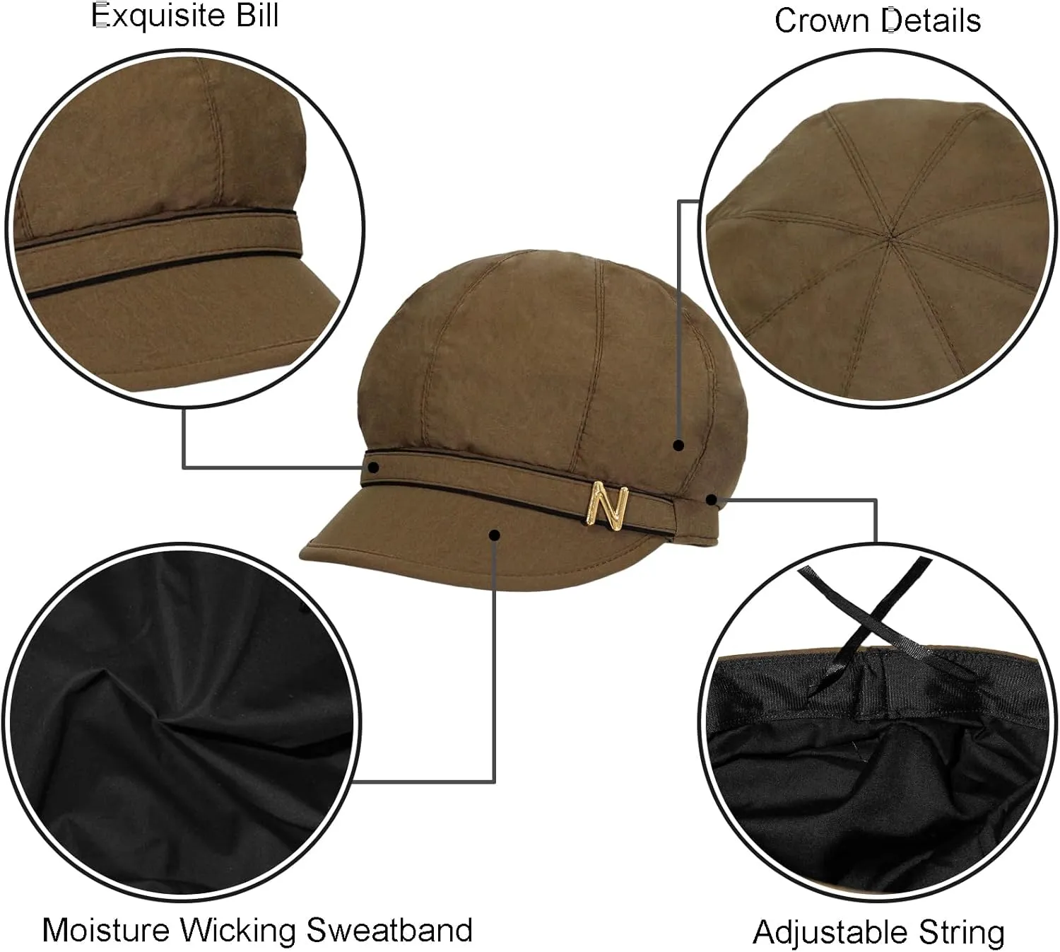 Women Retro Classic Visor Newsboy Cabbie Cap Beret Hats with Flower Buckle for Woman Ladies