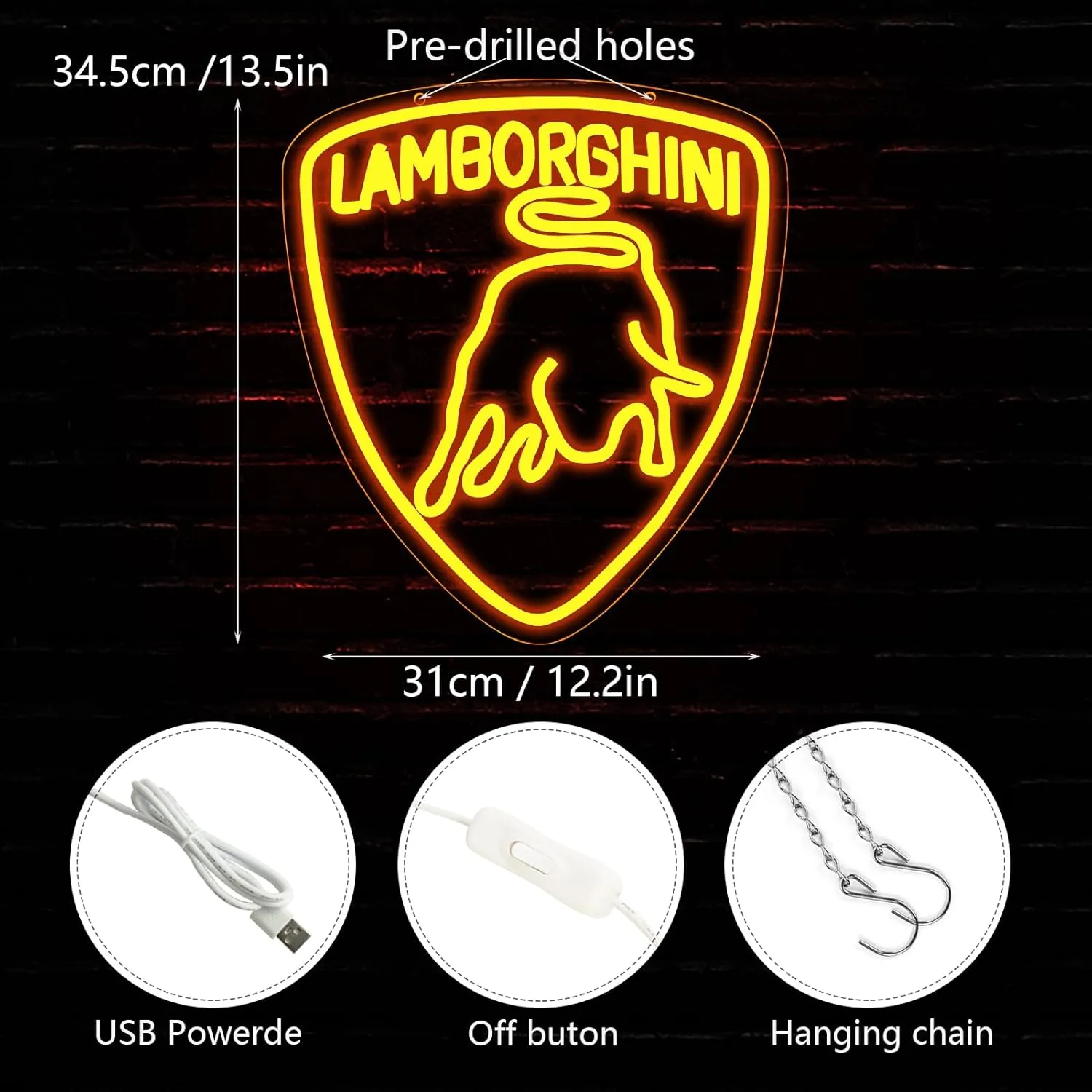 WonderfulLife Car Logo Neon Sign for Garage Decor,Led Signs for Bar Man Cave Wall Decor,Bright Light of Automotive Supplies Store Display,5V USB Powered Easy Hanging.