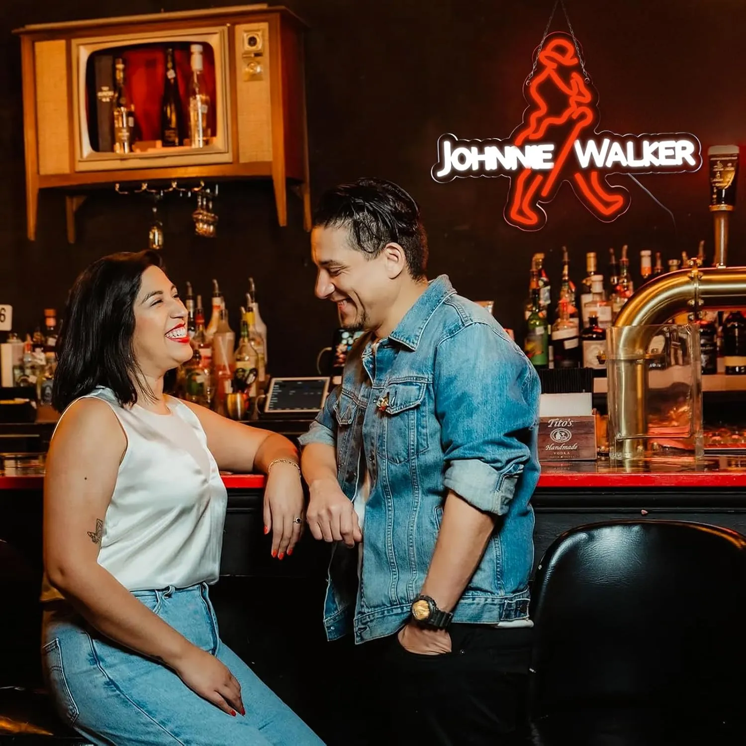 WonderfulLife Scotch Whisky Neon Sign for Johnnie Walker in Bar Pub Man Cave,Bright Orange and White Led Light Suitable for Garage Decor or Business Display,5V USB Powered Easy Hanging.