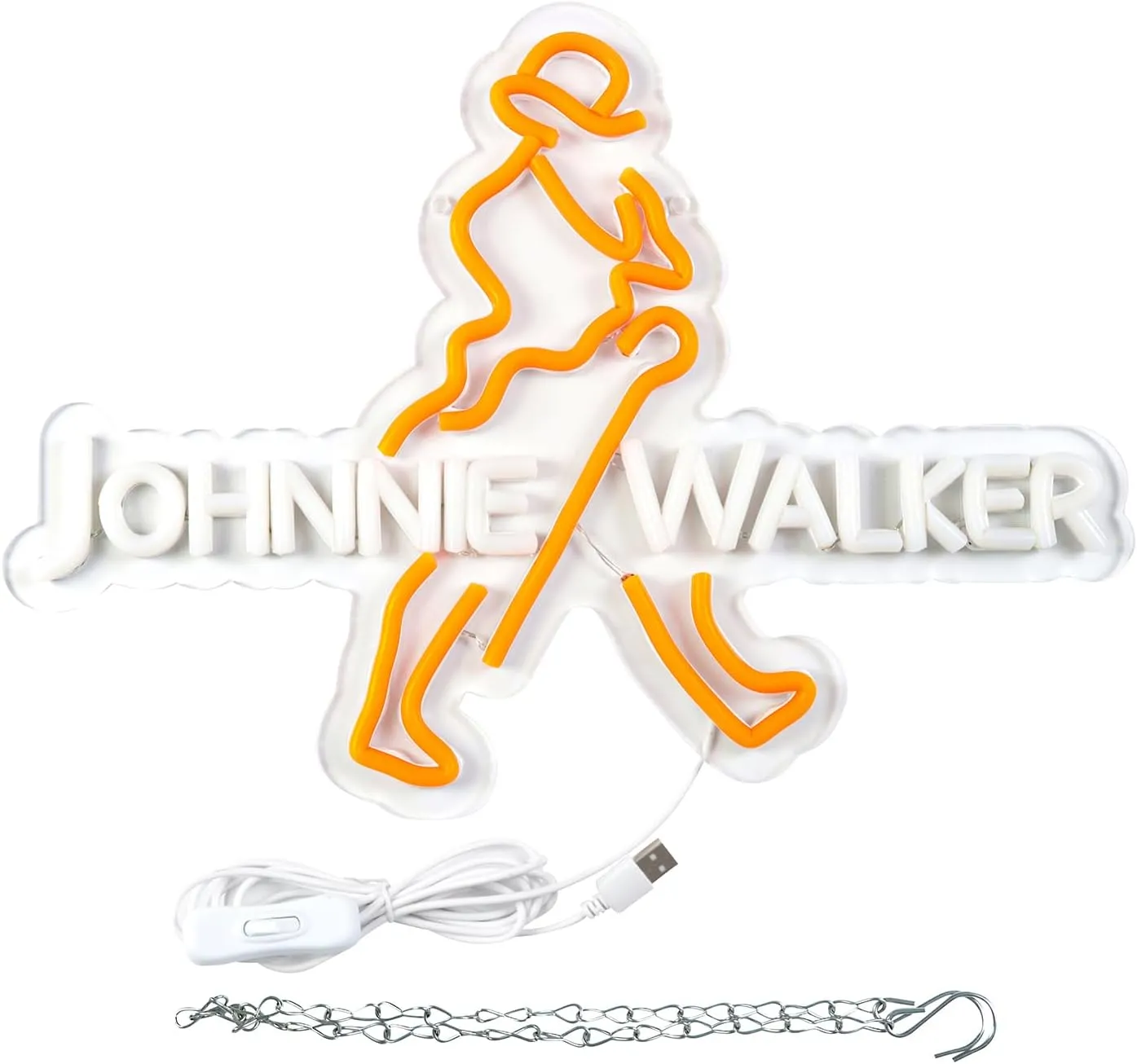 WonderfulLife Scotch Whisky Neon Sign for Johnnie Walker in Bar Pub Man Cave,Bright Orange and White Led Light Suitable for Garage Decor or Business Display,5V USB Powered Easy Hanging.