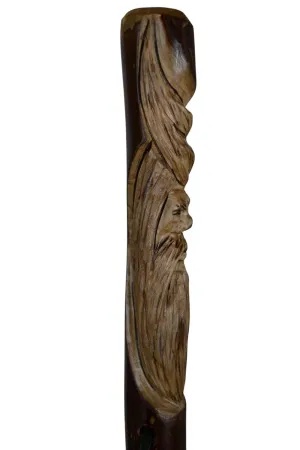 Wood Spirit Waking Stick, Staff and Hiking Stick in Dark Wood Up to 60" Hiking Staff
